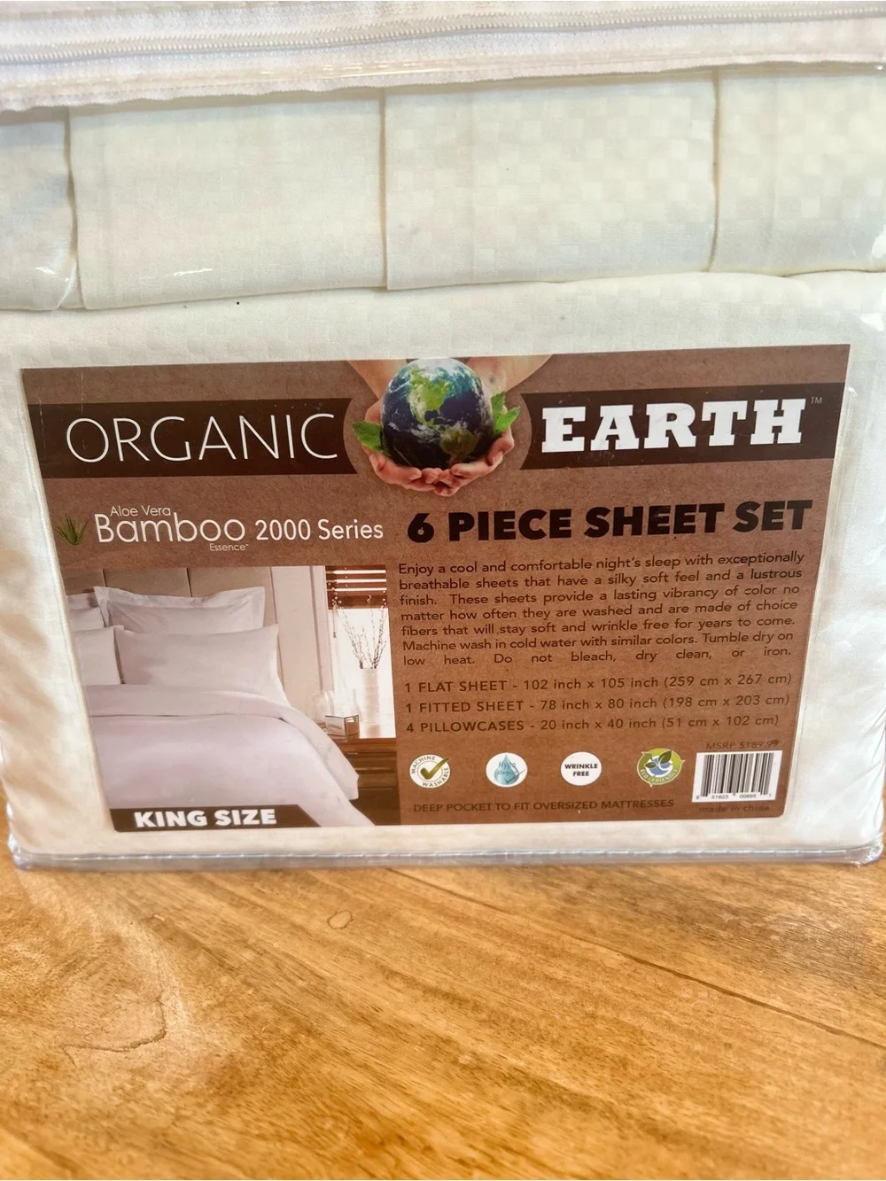 Earth Organic Aloe Vera Bamboo 2000 Series KING SIZE 6-Piece Sheet Set - CREAM